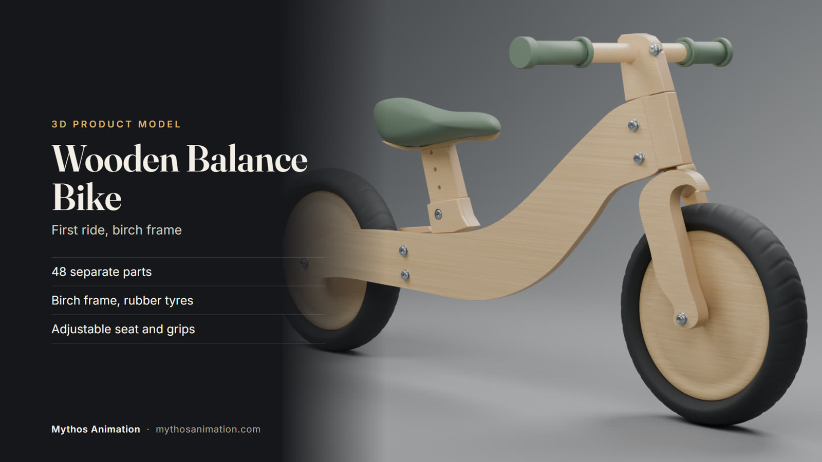 Wooden Balance Bike, 3D product model poster