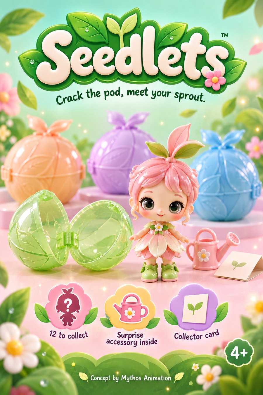 Seedlets concept poster with the pod, doll and tagline